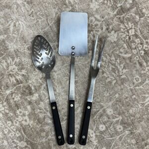 3 Vtg Ekco Flint Kitchen Utensils Stainless Steal USA Black Riveted Handles